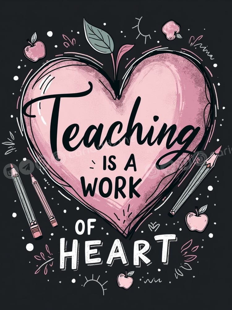 teaching artwork, educational decor, heart design, teaching appreciation, whimsical art, Cariad Dzine design, teacher gifts, school illustrations, pink heart art, inspirational quotes