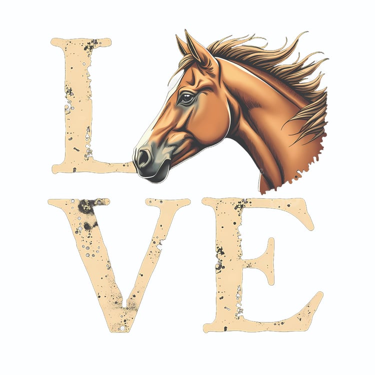 LOVE designs, horse art, rustic typography, equestrian decor, nature and love, colorful illustrations, horse imagery, Cariad Dzine design, creative typography, animal-themed art