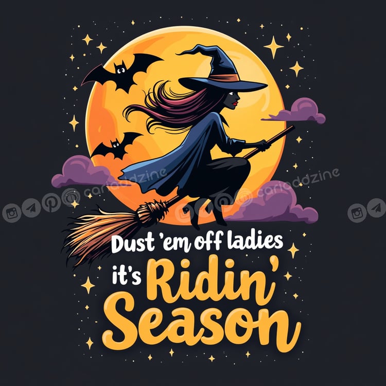 Halloween art, witch illustrations, broomstick art, spooky season, magical designs, Halloween decor, empowerment, Cariad Dzine design, full moon imagery, festive graphics