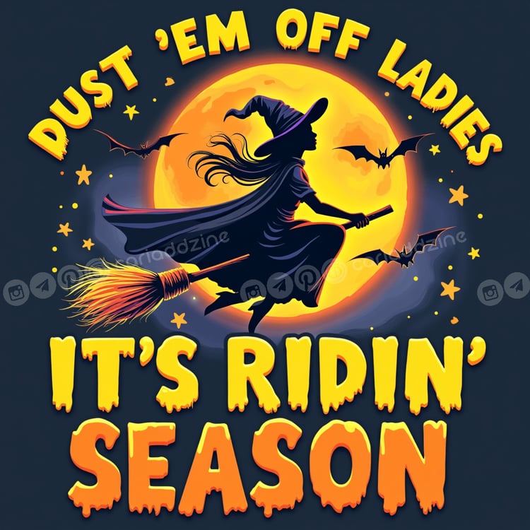 Halloween art, witch illustrations, broomstick art, spooky season, magical designs, Halloween decor, empowerment, Cariad Dzine design, full moon imagery, festive graphics
