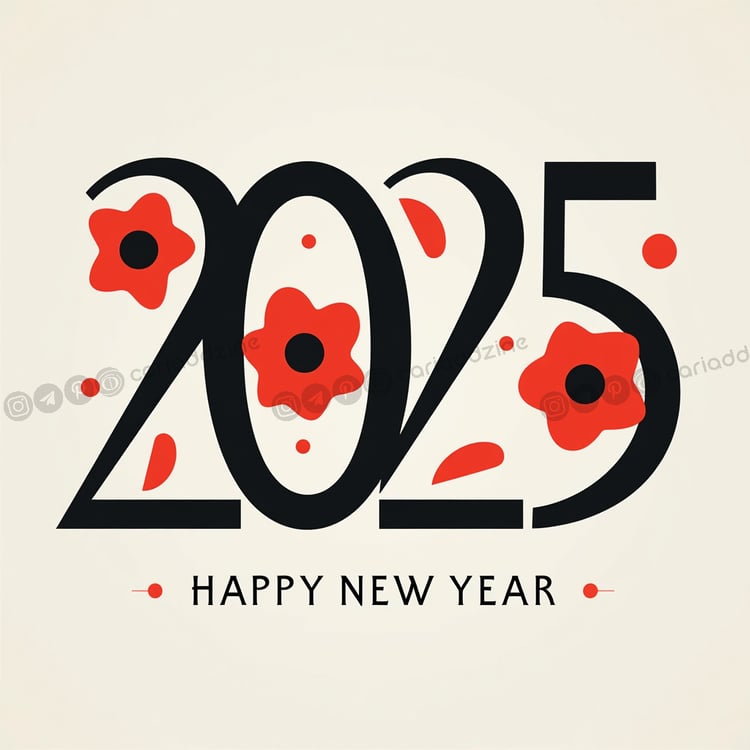 New Year designs, 2025 celebration, festive typography, Happy New Year art, celebratory illustrations, decorative elements, Cariad Dzine design, artistic expressions, joyful graphics, party invitations
