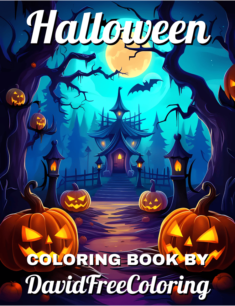 Halloween Coloring Book Spooky Halloween Image for Adult Coloring Page Halloween printable coloring book gift for adult PDF download PNG