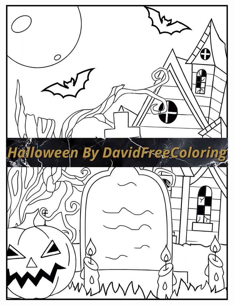 Halloween Coloring Book Spooky Halloween Image for Adult Coloring Page Halloween printable coloring book gift for adult PDF download PNG