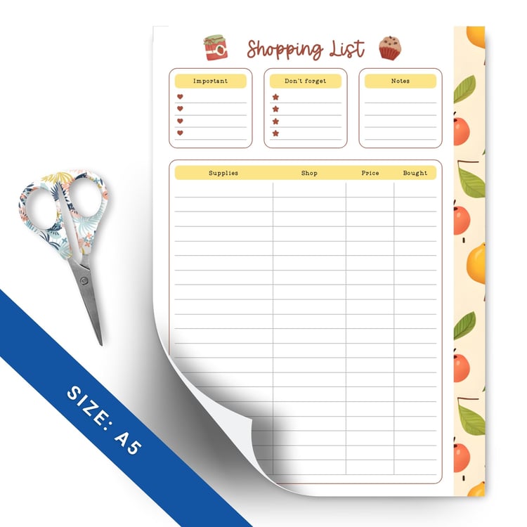 Fruits Themed Shopping List Planner | A5 Printable | Instant Download PDF | Grocery Organizer