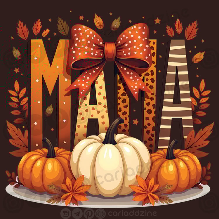 MAMA art, autumn decor, fall artwork, seasonal design, coffee lovers gift, festive imagery, Cariad Dzine design, family warmth, pumpkin art, decorative prints