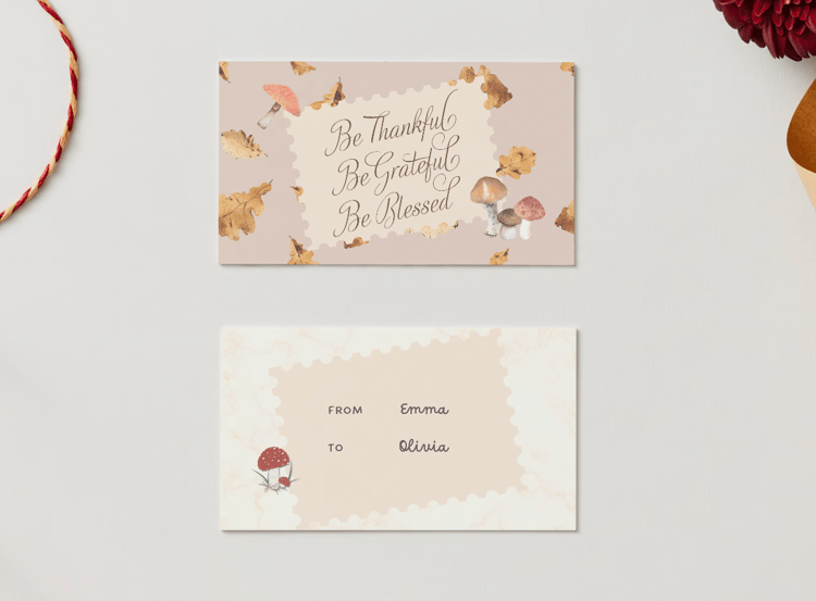 Customizable Warm Autumn Leaves Design Gift/Favor Tag| Digital Canva Template. Mock card back and front view