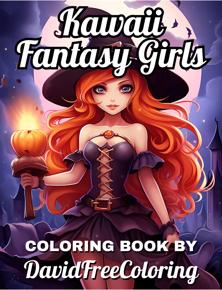 Kawaii Fantasy Girls Coloring Book Girls Images for Adult Coloring Pages Kawaii printable coloring book gift for adult PDF Download PNG