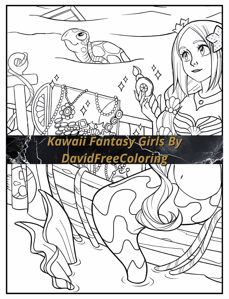 Kawaii Fantasy Girls Coloring Book Girls Images for Adult Coloring Pages Kawaii printable coloring book gift for adult PDF Download PNG