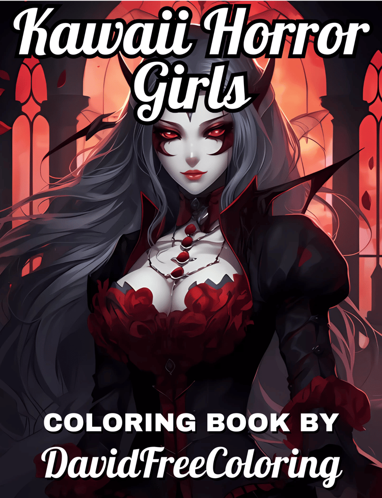 Kawaii Girls Coloring Book Kawaii Horror Girls Images for Adult Coloring Manga printable coloring book gift for adult PDF Download PNG