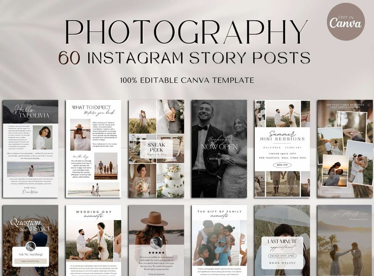 Photography Instagram Templates, social media posts for photographers, photography family guide, wedding photography instagram,Client guide for photographers,  Family Session, pricing and services, pricelist, magazine, family photography book
