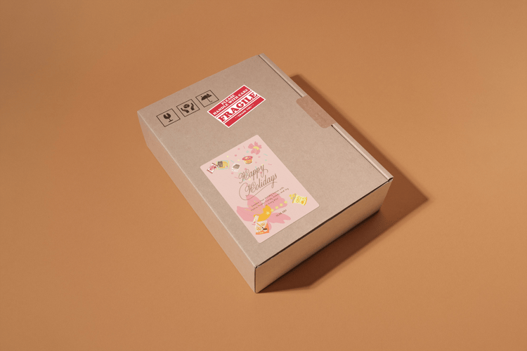 Customizable Nostalgic Asian Sweets Holiday Sticker Label 4"x6" | Digital Canva Template. Mock sticker on a box