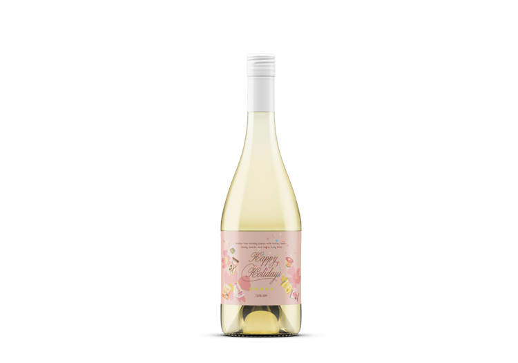 Customizable Nostalgic Asian Sweets Holiday Sticker Label 6"x4" | Digital Canva Template. Mock sticker on white wine bottle