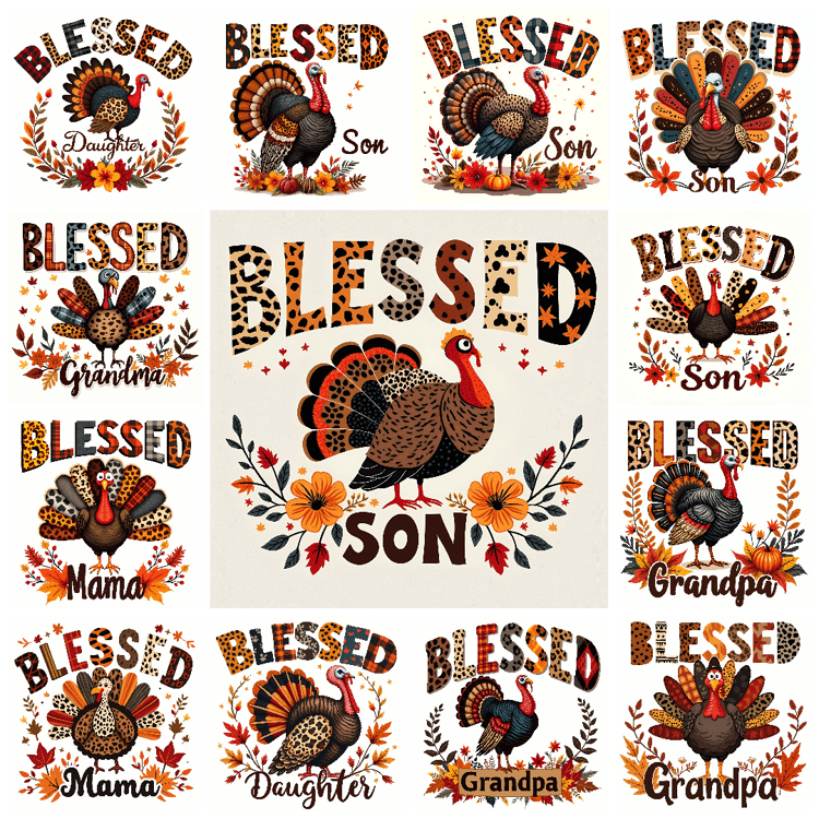 Thanksgiving Decor, Blessed Graphics, Autumn Family Roles, Turkey Illustrations, Digital Download, Holiday Celebrations, Cozy Autumn Art, Gratitude Decor, Family Gathering, Harvest Theme