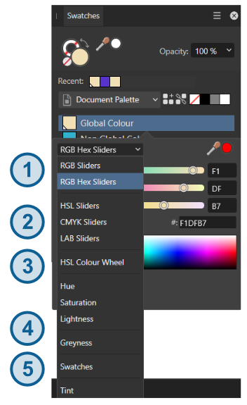 colour panel in affinity publisher