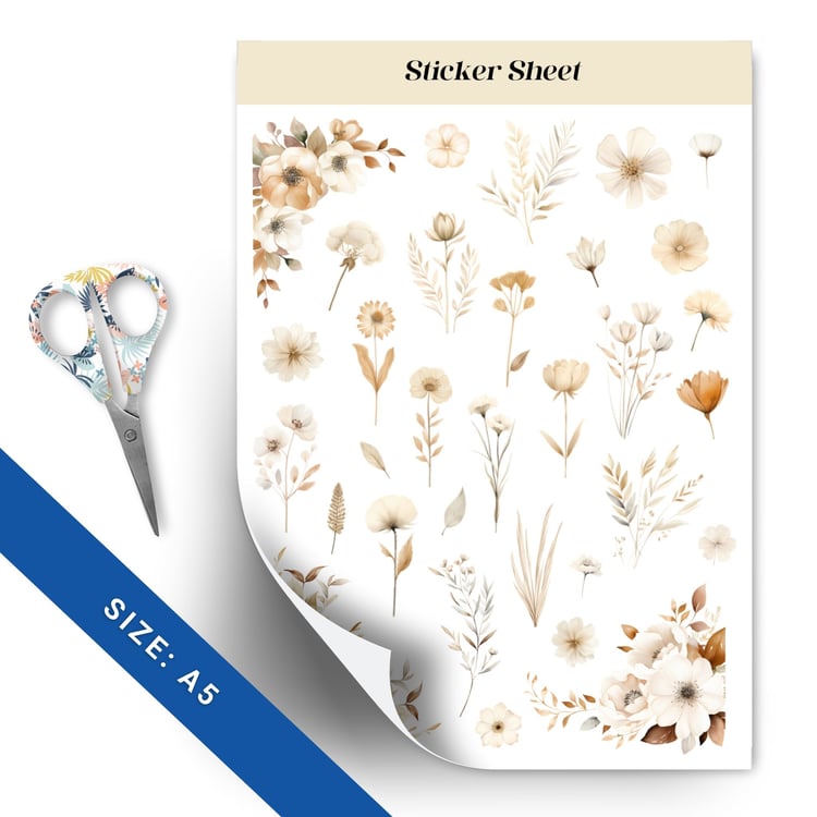 Ivory Floral Dream Sticker Sheet - 50 Delicate Floral Stickers for Planners & Journals