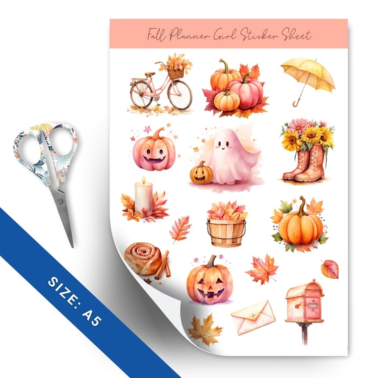Fall Planner Girl Sticker Sheet - 38 Adorable Autumn Stickers for Planners & Journals