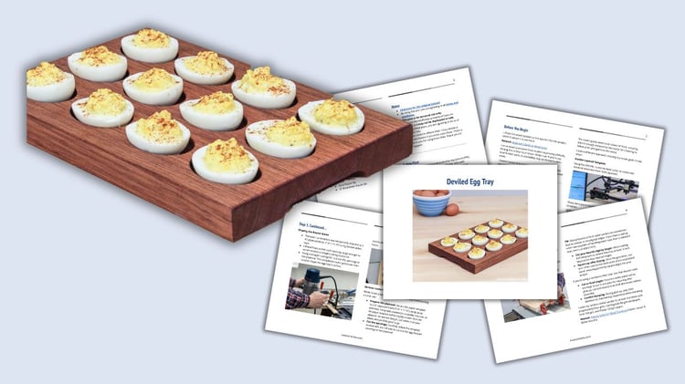 Deviled egg tray with several plan pages