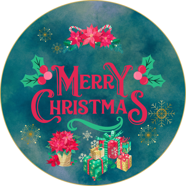 Customizable Festive Poinsettia Christmas Gifts Circle Sticker | Digital Canva Template. Design