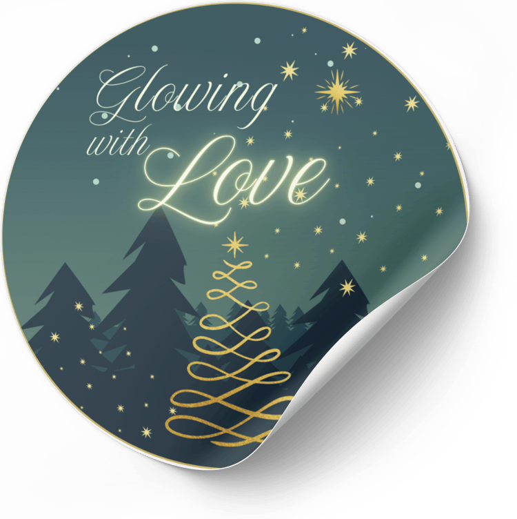 Customizable Golden Christmas Glow Circle Sticker | Digital Canva Template. Mock circle sticker