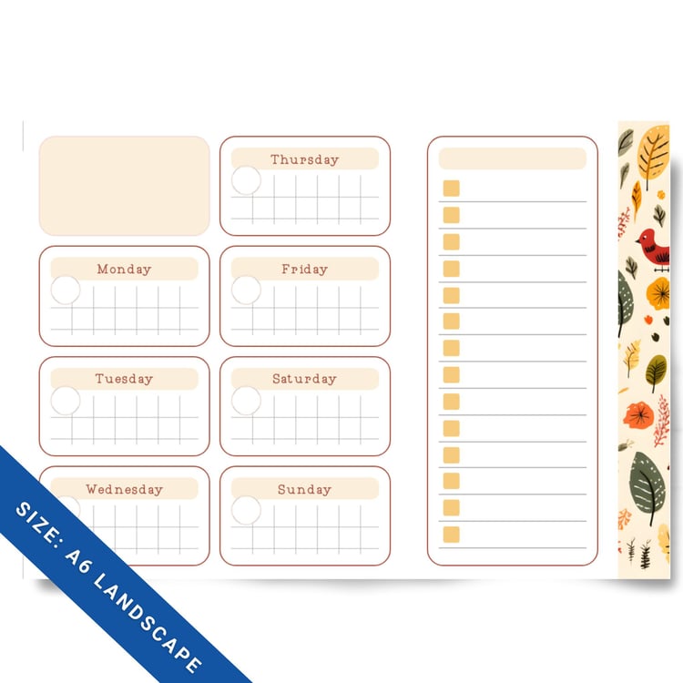 A6 Landscape Weekly Planner | Printable Weekly Agenda | Horizontal Planner