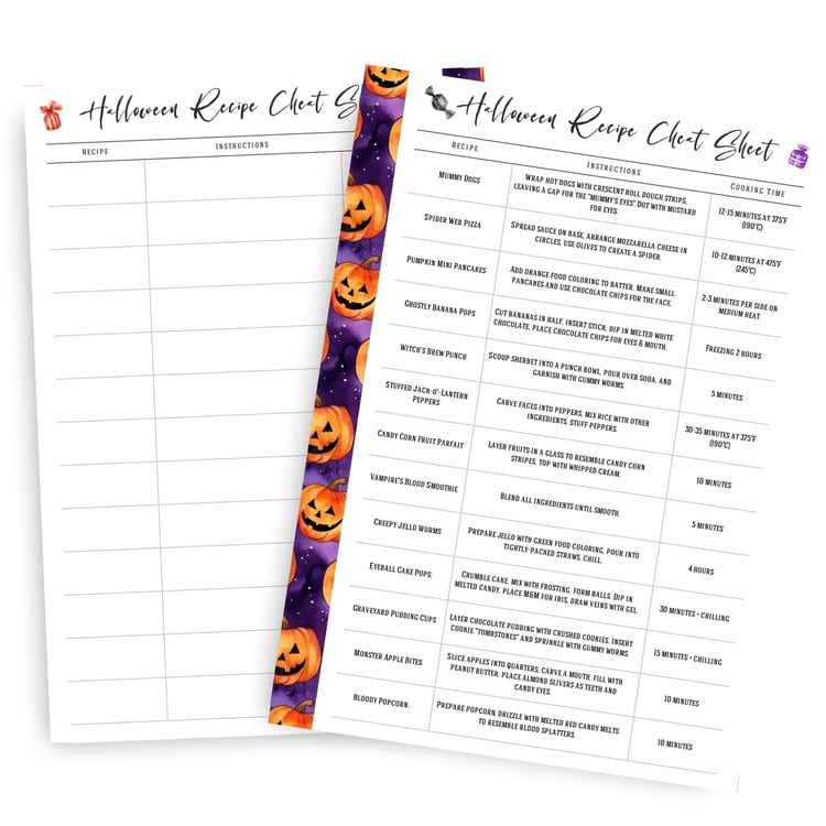 Halloween Recipes | Printable Cheat Sheet | Spooky Treats