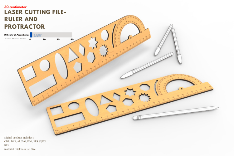 Ruler and Protractor Combo | Educational DIY Tool Design | DIY Pot Holder, Laser Cut, SVG file, Glowforge