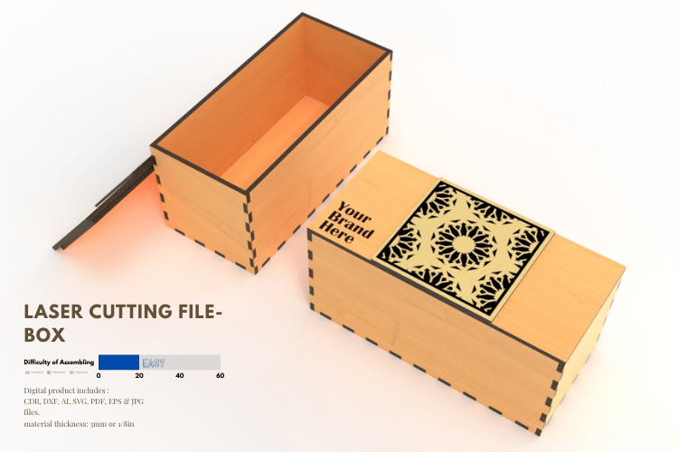 Gift Box | Easy to Assemble Custom Box | Laser Cutting File | Digital File for Laser, Laser Cut