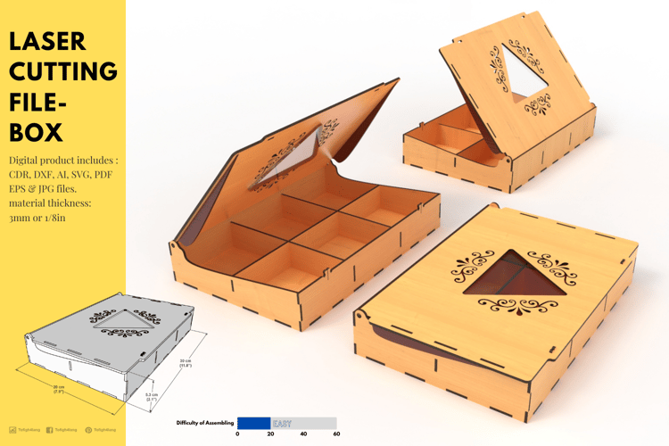 Laser Cut Gift Box with Dividers | Serving Box Laser Cutting File | Digital File for Laser, Laser Cut, SVG File