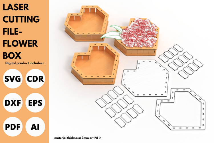 Heart-Shaped Flower Box Laser Cutting File | Perfect for Valentines & Weddings Laser Cutting File | Lser cut | SVG