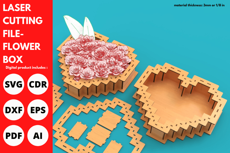 Flower Box Laser Cutting File | Valentine's & Weddings Laser Cutting File | Laser cut | SVG