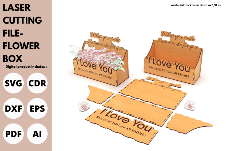 Laser Cut Flower Box | Laser Cutting File | Valentines & Weddings Laser Cutting File | Laser cut | SVG