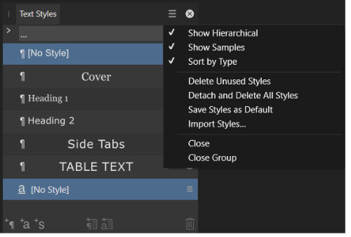 affinity publisher text style panel