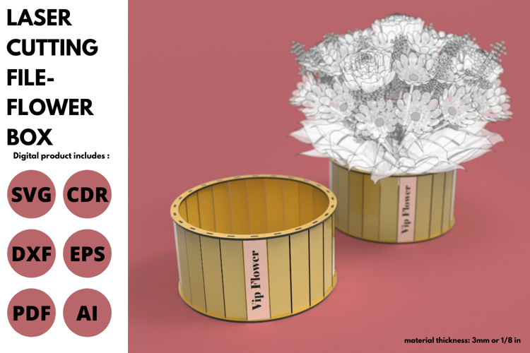 Circle Flower Box | Valentine's & Weddings Laser Cutting File | Laser cut | SVG File