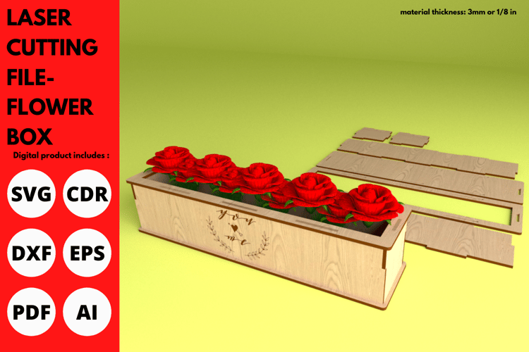 Flower Box Laser Cutting File | Valentines & Weddings Laser Cutting File | Laser cut | SVG File