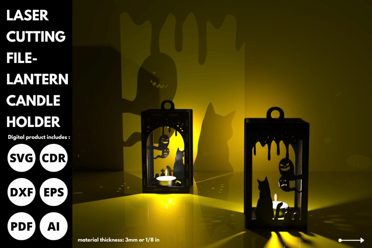Cat Cemetery Lantern | Halloween Laser Cut SVG File | Spooky Home Decor for Halloween