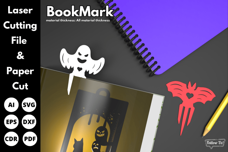 Halloween Ghost and Bat Bookmark | Laser Cut File | SVG for Paper and Laser Cutting
