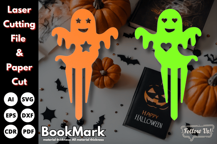 Halloween Heart & Star Ghost Bookmark | Laser Cut File | SVG for Paper and Laser Cutting