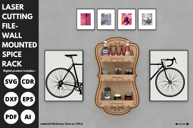 Wall Mounted Spice Rack | Laser Cut File | SVG for Kitchen Organization