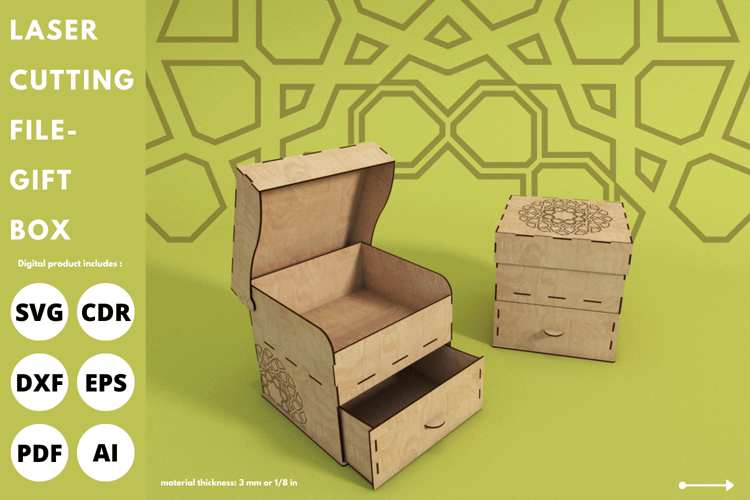 Gift Box with Lid and Drawer Laser Cut File | SVG for Wooden Gift Boxes