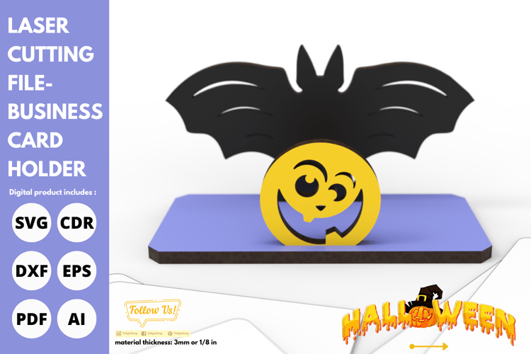 Halloween Bat and Pumpkin Card Holder | Laser Cut File | SVG for Business Cards