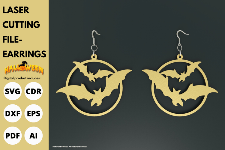 Halloween Bat Moon Earrings | Laser Cut File | SVG for Spooky Jewelry Designs