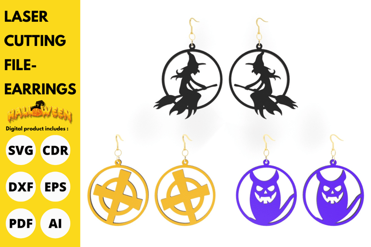 Halloween Earrings Set | 3 Designs for Laser Cut | SVG for Spooky Jewelry