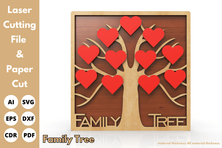 Family Tree with Heart Laser Cut File | SVG for Personalized Family Decor