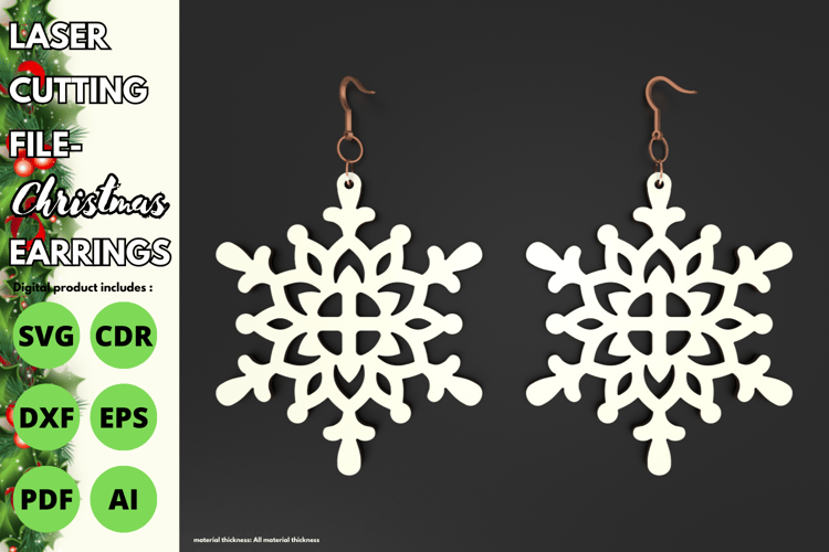 Snowflake Shaped Christmas Earrings | Laser Cut File | SVG for Festive Jewelry