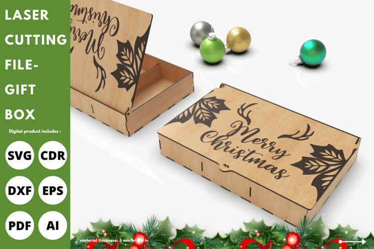 Christmas Gift Box with Dividers | Laser Cutting File for Holiday Gift Boxes