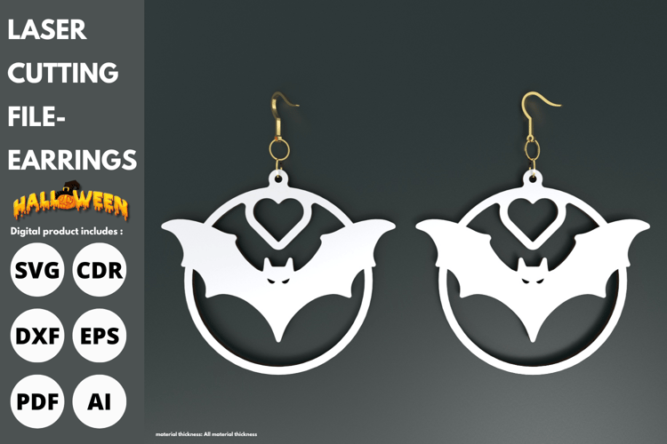 Halloween Bat Heart Earrings | Laser Cut File for Festive Halloween Jewelry Designs