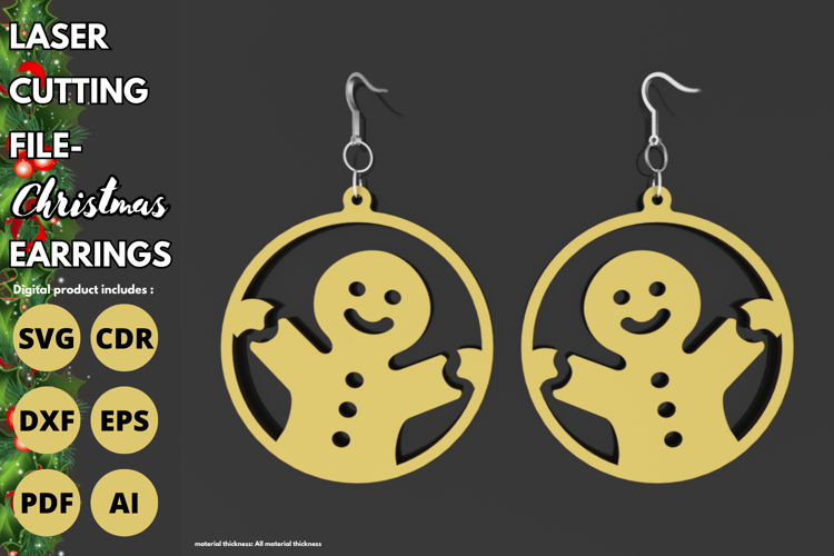 Gingerbread Christmas Earrings | Laser Cut File for Holiday-Themed Jewelry Designs