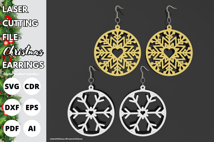 Heart and Snowflake Earrings | Laser Cutting File for Christmas Jewelry Designs