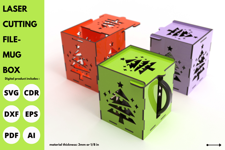 Christmas Tree Mug Box | Laser Cutting File | Holiday Gift Laser Cut | Sublimation mug box