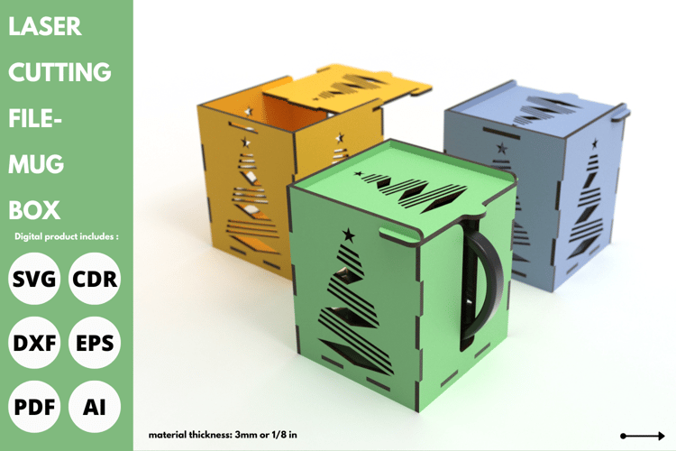Ribbon Christmas Tree Mug Box | Laser Cutting File | SVG Laser File | Sublimation mug